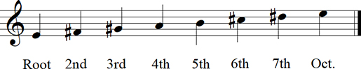 E (E) Major Diatonic Scale up to 13th - Keyless Notation